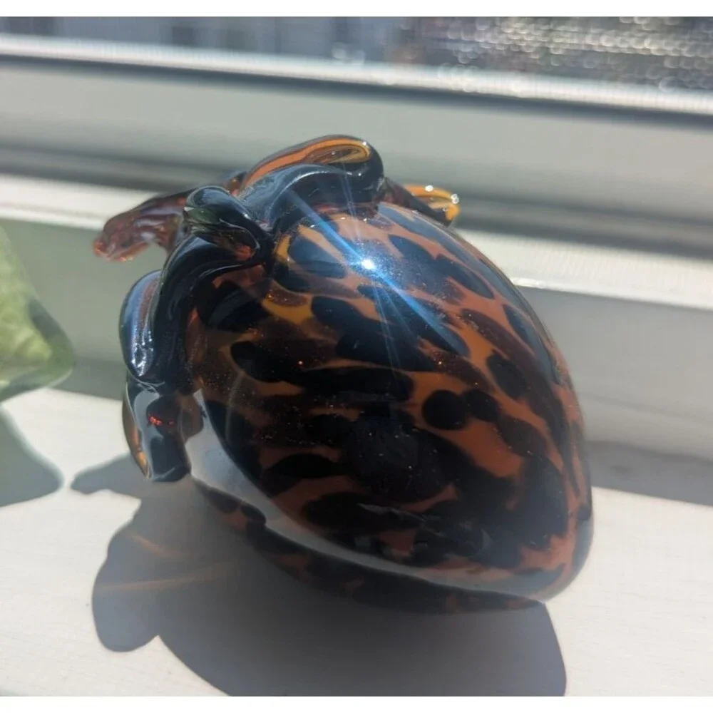 Lot Of 2 Acorns Heavy Blown Glass Fall Decor Orange & Green Paperweight Speckled